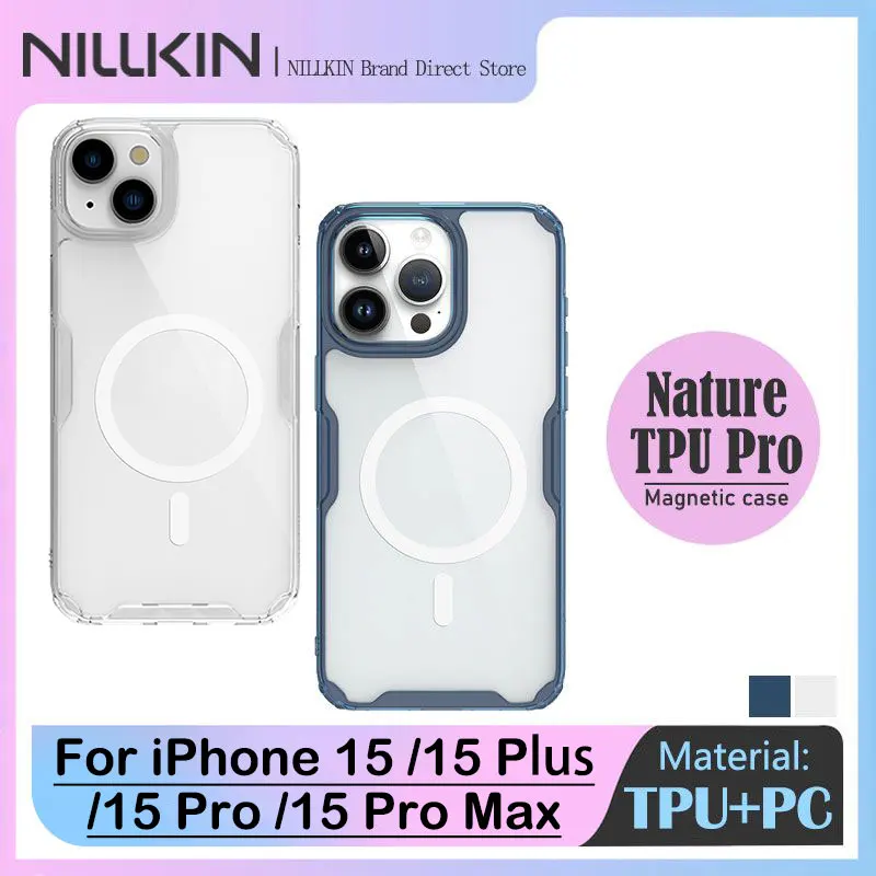 NILLKIN Capa de silicone transparente e macia para iPhone15 Plus/15 Pro/15 Pro Max, Magsafe, capa TPU, natureza, função magnética