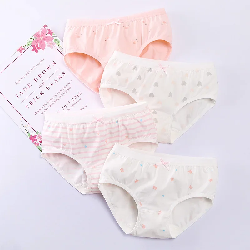 4 Pcs/Lot Girls Underwear Soft Cotton Panties Girls Teens Underpants Baby Girl Kids Children\'s Triangle Shorts 3-16 Years Old