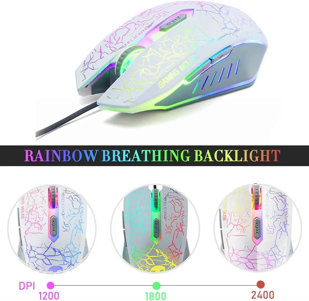 MAMBASNAKE T11 UK 100% Gaming Keyboard&Mouse&Headset&Mouse Pad Combo Set Rainbow Backlit Keyboard, 2400DPI 4 Buttons USB Wired