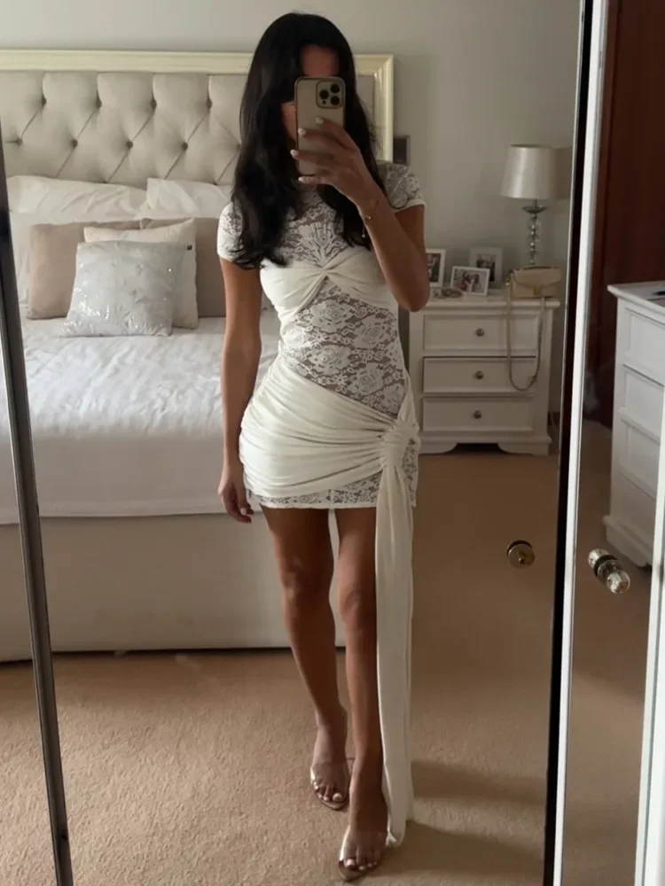 Xiaootang elegante renda retalhos vestido de alça apertada feminino sexy dupla camada perspectiva emagrecimento festa clube vestido de noite 2025