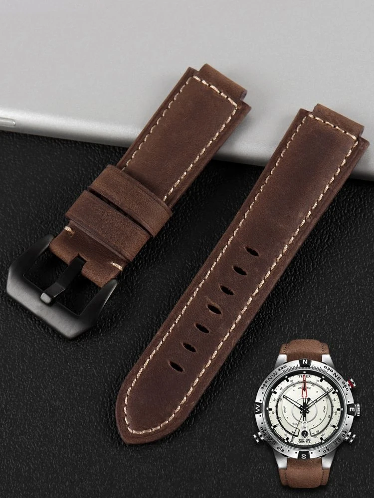 حزام ساعة من الجلد الطبيعي للرجال ، سوار ساعة مصنفر عتيق ، سلسلة المد والجزر ، T2N721 ، 1.2 ، TW2T76500 ، أدوات