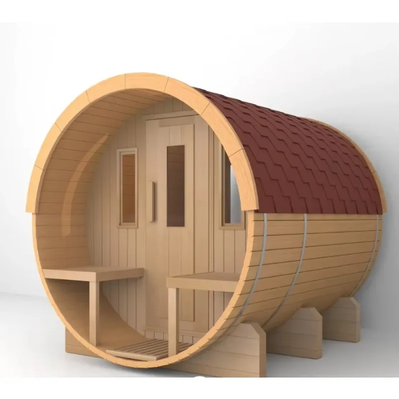 Low Price Solid Wood Spruce Outdoor Barrel Sauna Room 4 Person Traditional Steam Sauna for Courtyard