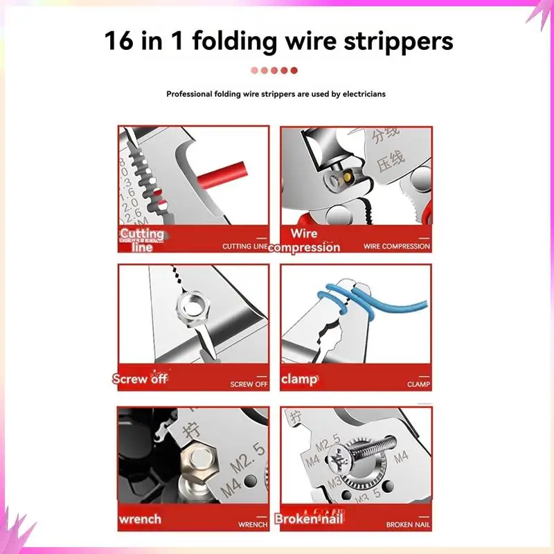 B50c dobrável novo descascador de fio com lápis de teste profissional corte e puxando fios multifuncional descascador de fio