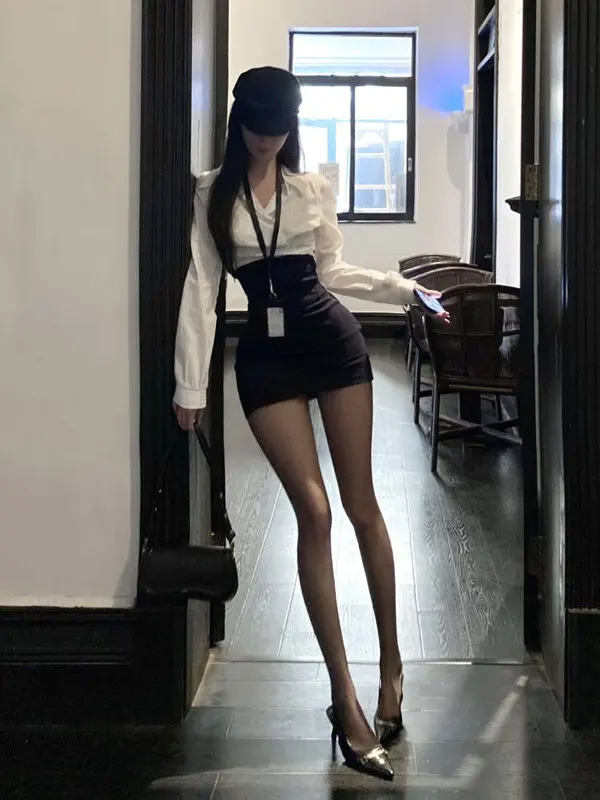 

Commute Workwear Korean Style Fashionable Shirt And Half-length Skirt Set Comfortable Mid-waist Slim-fit Autumn Collection