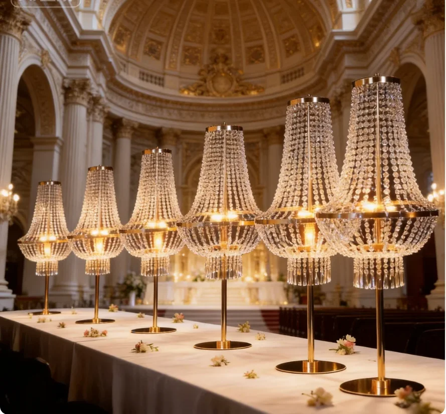 6 Stück Hochzeits-Goldmetall-Blumenrahmen Kristall-Straßenlampenrahmen Goldene Tischlampe für Hochzeitsdekoration – Detail 4