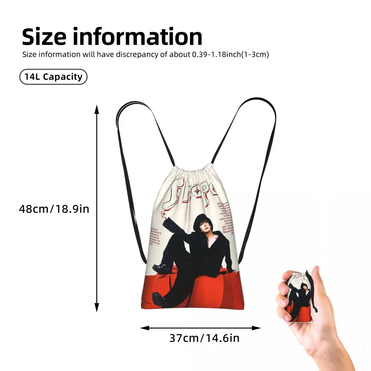 J-Hope Hope World Album Art Jhope Album Mixtape Drawstring Backpack hiking cycling Bag Lightweight Storage Drawstring Bag