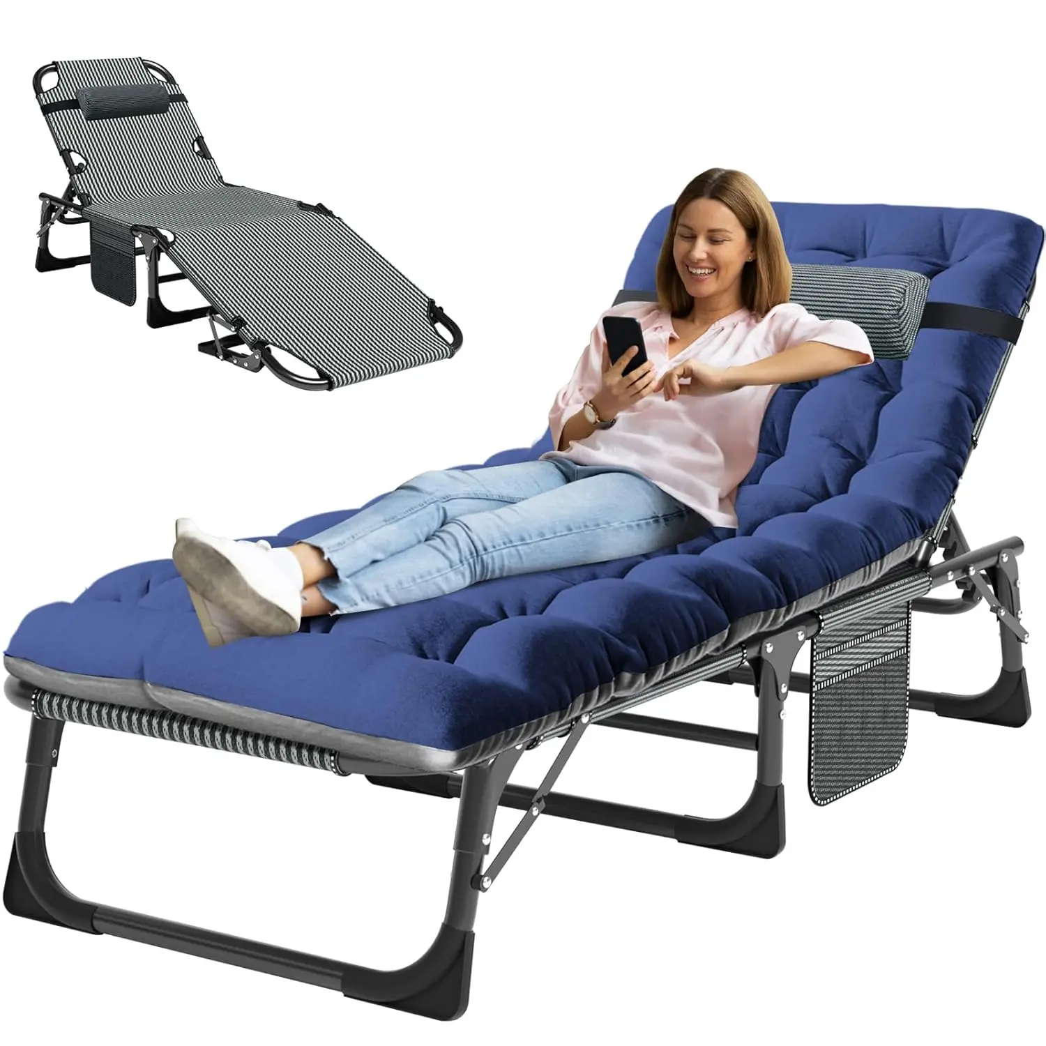 

5-Position Folding Chaise Lounge Heavy Duty Patio Poolside Beach Lawn Camping Cot, Customized