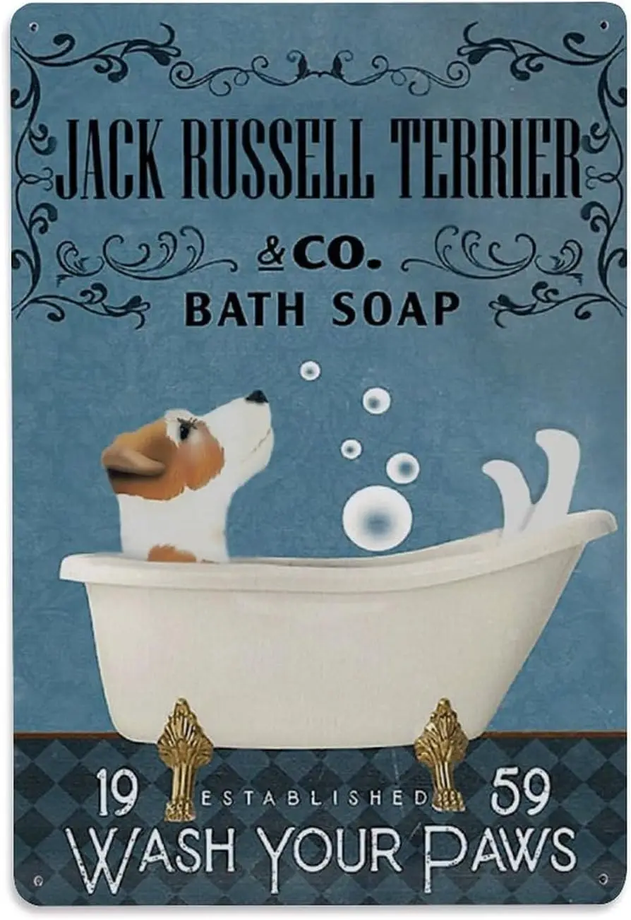 Vintage Bath Soap Company Jack Russell Terrier Aluminium Metal Tin Sign   Home Plaque Poster Home Bar Pub Wall Are Decor New