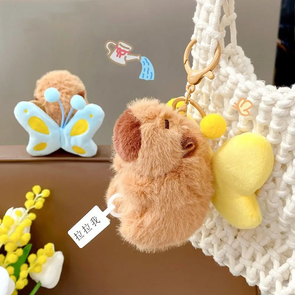 

Funny Vibration Plush Capybara Keychain Pull Butterfly Cartoon Capybara Dolls Pendant Bag Hanging Cute Car Keyring Gifts