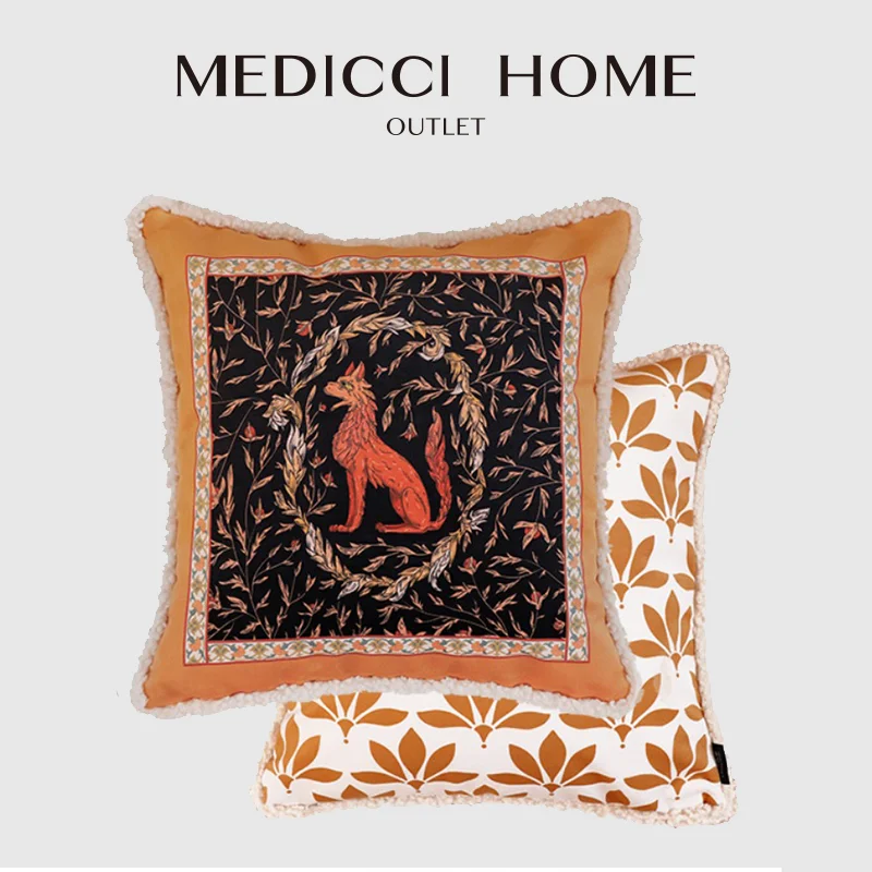 Medicci Home Enchanted Forrest Red Fox Throw Pillow Case Modern Vintage Tapestry Design Charming Cushion Case Nordic Style Decor