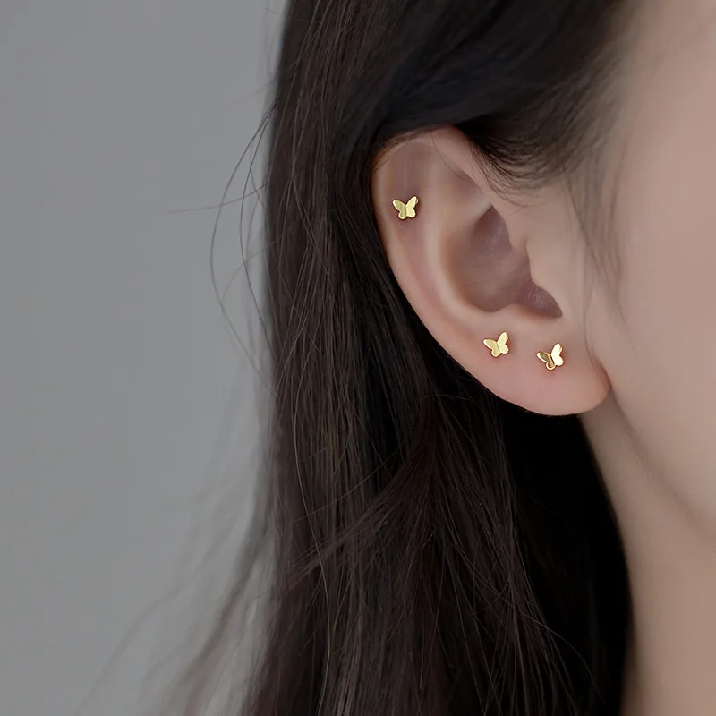 

New Fashion Cute Minimal Butterfly Stud Earrings Lovely Tiny Earring Piercing Stud Accessory Simple Golden/White Earring Jewelry