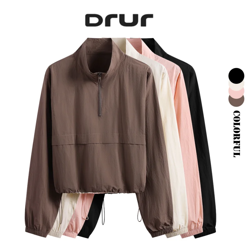 

Женская легкая ветровка DRUR для бега с капюшоном и воротником-стойкой, быстросохнущая, на молнии, для активного отдыха, новая