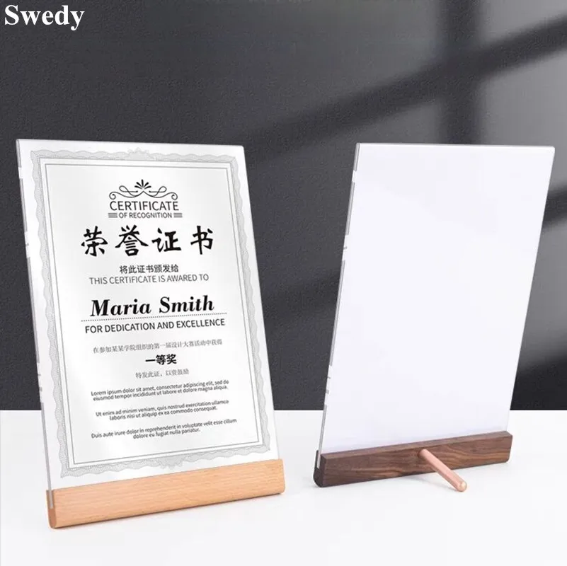 A4 210x297mm Wood Base Menu Paper Holder Photo Picture Poster Flyer Price Listing Frame Acrylic Sign Holder Display Stand