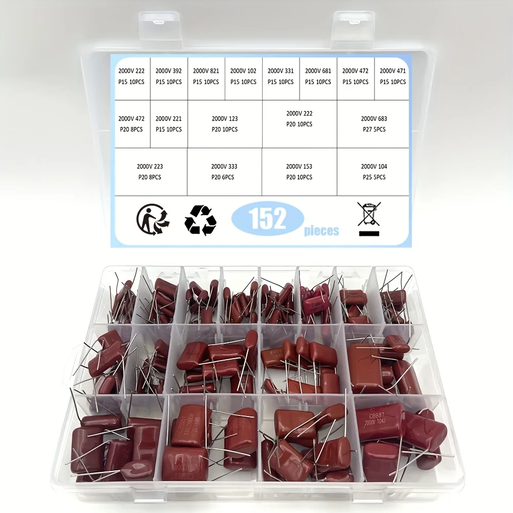2000V 152pcs/box 24 types 222 392 821 102 331 681 472 471 221 123 222 683 223 333 153 104 CBB metal film capacitor combination s