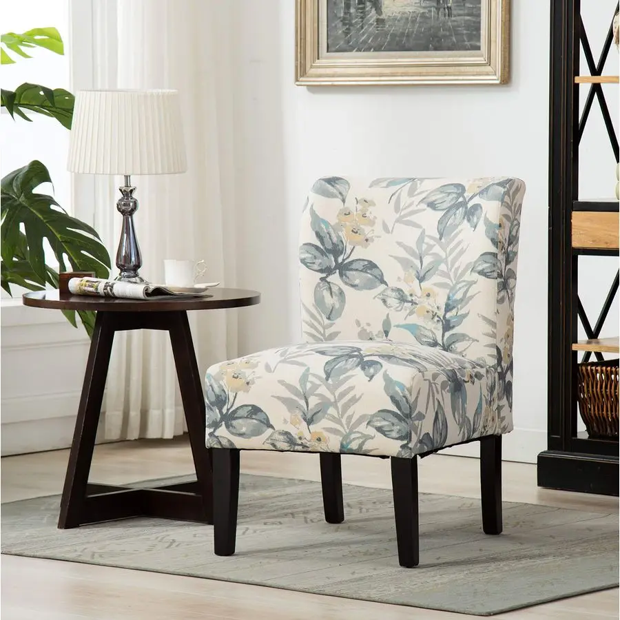 

Capa Print abric Armless Contemporary Accent Chair, Blue Leaves