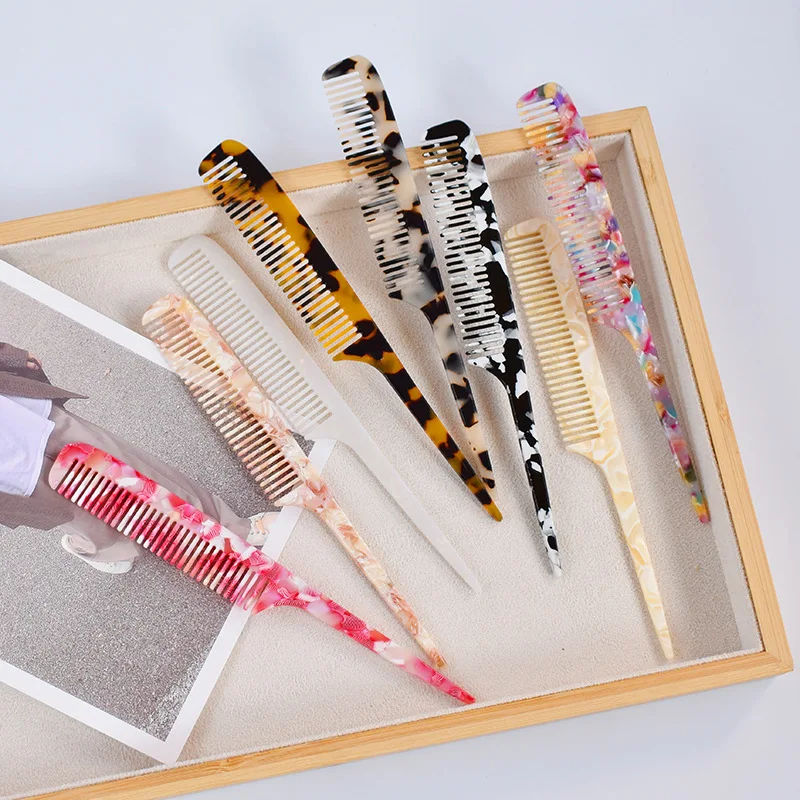 Multiple Colors Acetate Acrylic Pointed Tail Comb Portable Long Handle Comb for Various Hair Lengths for Traveling and Home Use