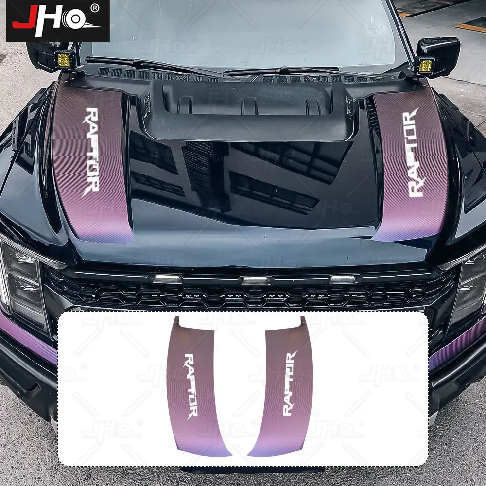 

JHO Front Bonnet Stripes Sticker Carbon Grain Side Hood Decal Stripe Engine Vinyl Cover for F-150 Raptor 2022 2023 Accessories