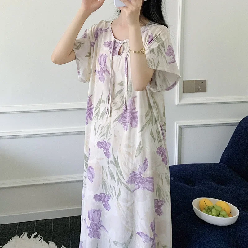 Nightgown Summer Cotton Silk New Thin Home Loose Casual Comfortable Premium  High-quality Affordable Ambiance National Style