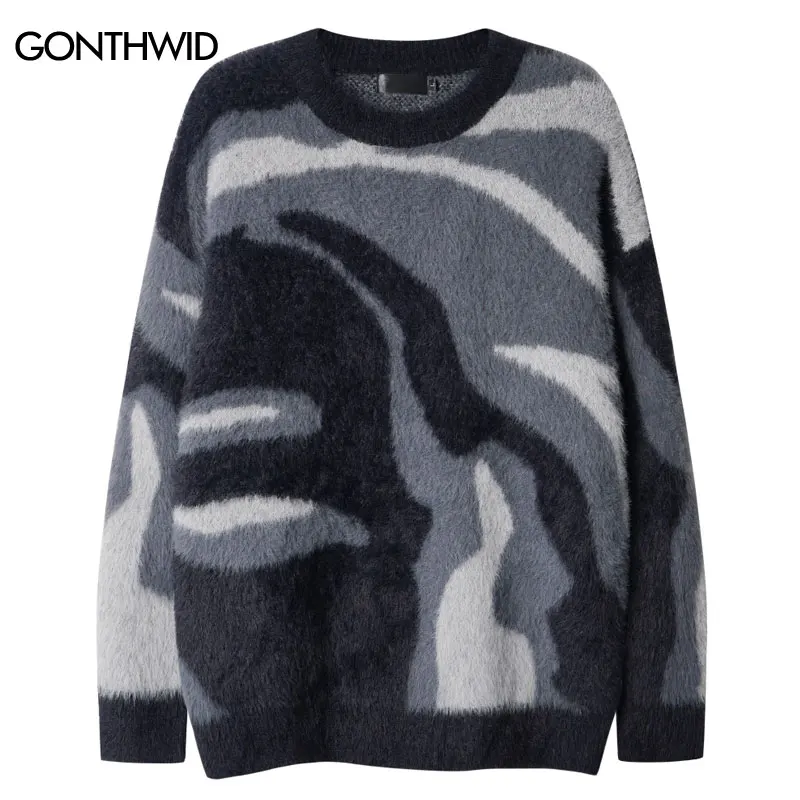 

Hip Hop Mohair Sweater Y2K Knitted Twisted Jumpers Streetwear Harajuku Casual Loose Fuzzy Cozy Sweaters Vintage Knit Pullovers