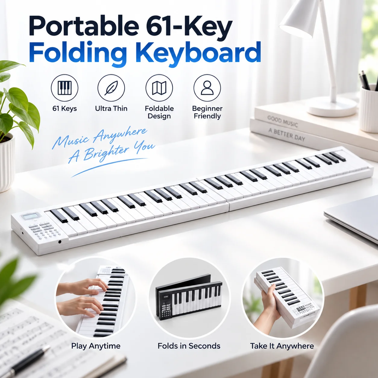 Keyboard Piano 61 Key - 61-toetsen opvouwbaar elektronisch keyboard, ultradunne draagbare