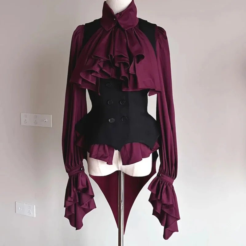 

Lolita Sweet Flare Sleeve Blouse Y2k Aesthetic Ruffle Grunge Bodycon Shirt Tops Women Harajuku Single Breasted Vintage Blusas