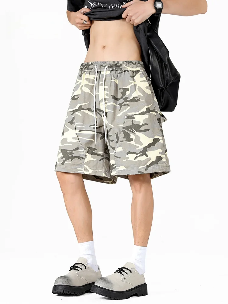 Vêtements de travail de Camouflage de rue rétro américain Sle, cinq sept pouces, jambes droites amples, jambes larges, orts en pur coton pour hommes