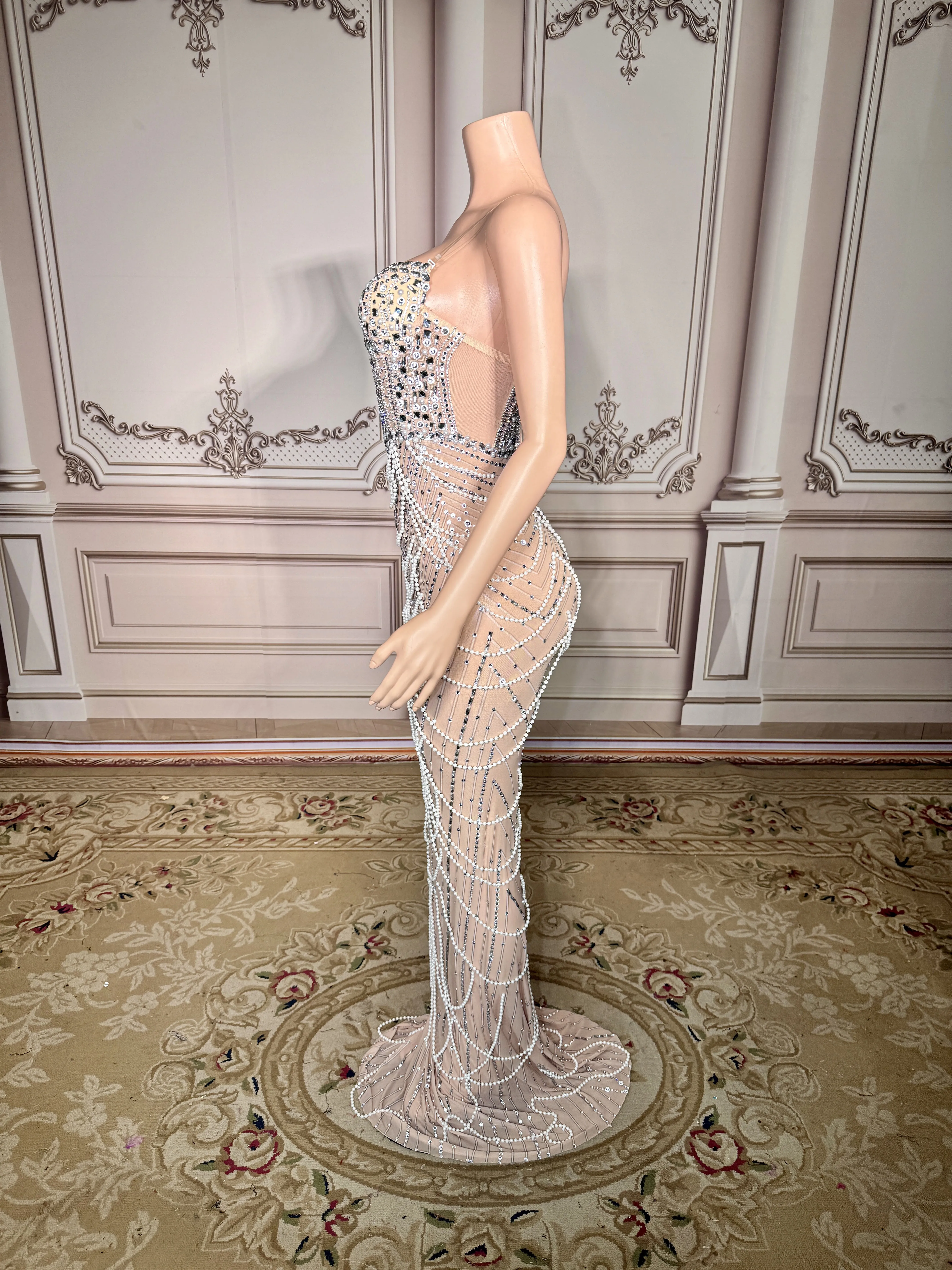 ZD nouveau luxe brillant cristal strass perle célébrités robe robe femme sangle soirée anniversaire bal mariage Vestido