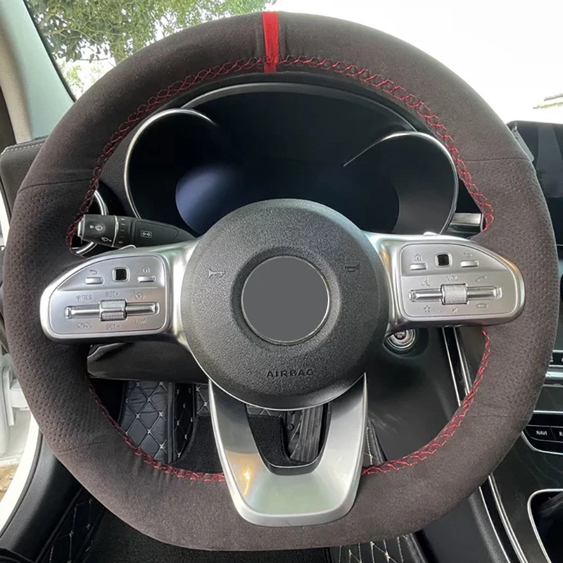 

Hand Stitched Suede Car Steering Wheel Cover for Mercedes-Benz S-Class W222 GLC A-Class W177 C-Class W205 E-Class W213 Interior