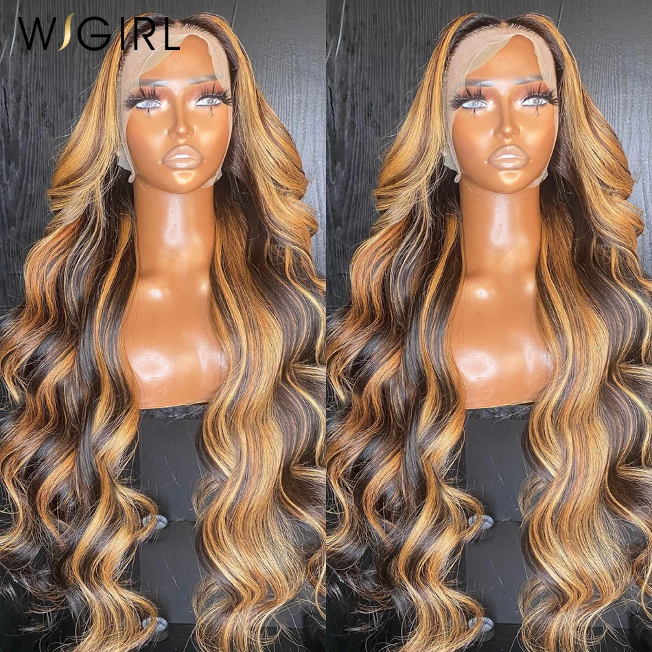 WIGIRL Body Wave 30Inch Honey Blond Highlight 13x6 HD Lace Wig Human Hair Wigs Water Wave Color Ombre Lace Frontal Wig for Women