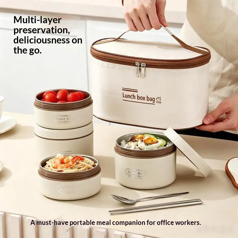 Portable BPA Free Thermal Lunch Container Set 4 Individual Compartments Keep Warm for School Students Office Workers