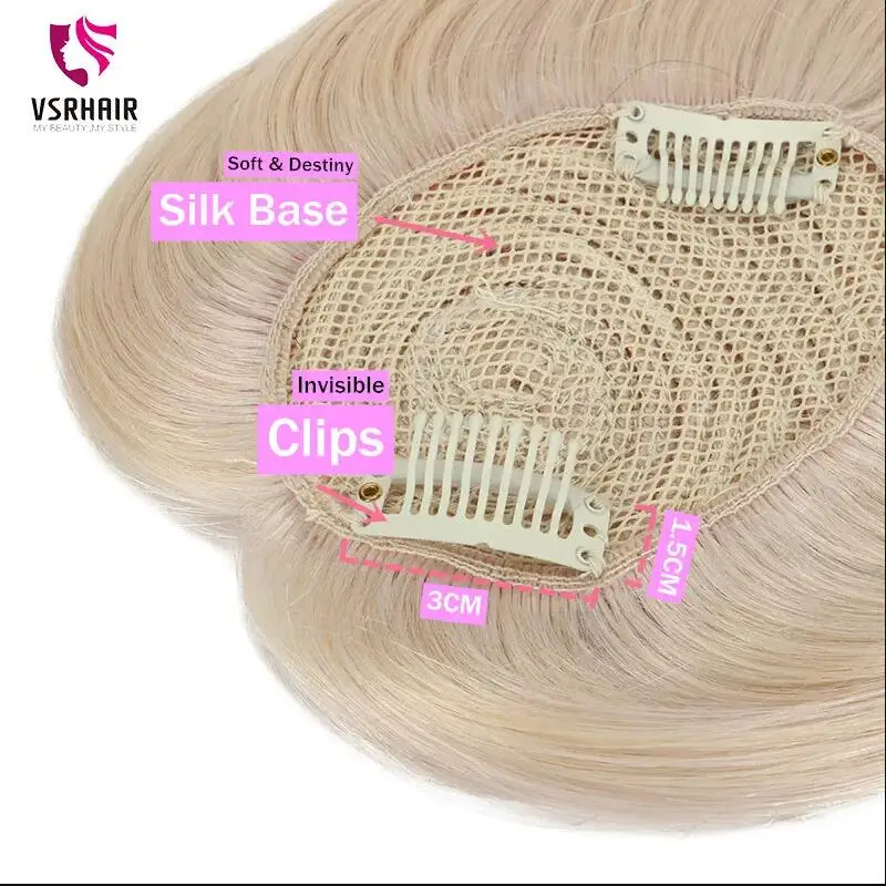 100% Human Hair Clip-in One Piece Piano Color Blonde 10 Inch Swiss Lace Two Clip Hair Toppers For Women