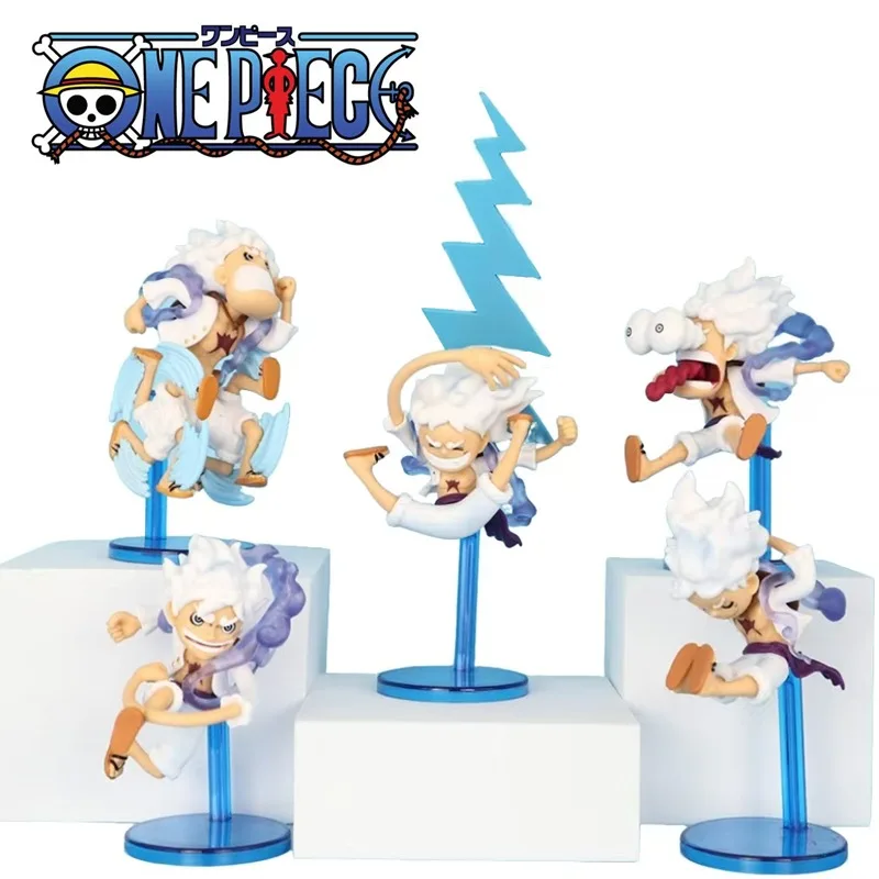 

5-piece set of anime One Piece character Q version GEAR5 Sun God Nika Luffy action figure PVC model toy statue desktop ornaments