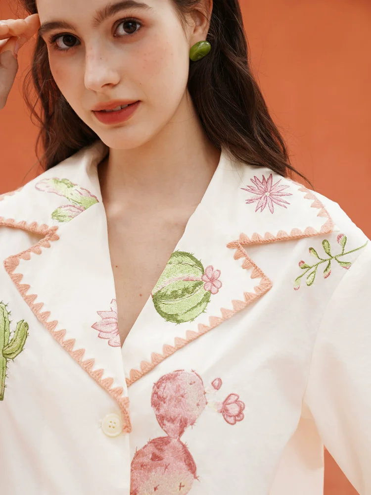 الربيع الصيف التصميم الأصلي المرأة الخفيفة الرجعية الرياضة صورة ظلية في الهواء الطلق أعلى، التجفيف السريع الأمريكية الصبار التطريز القمصان