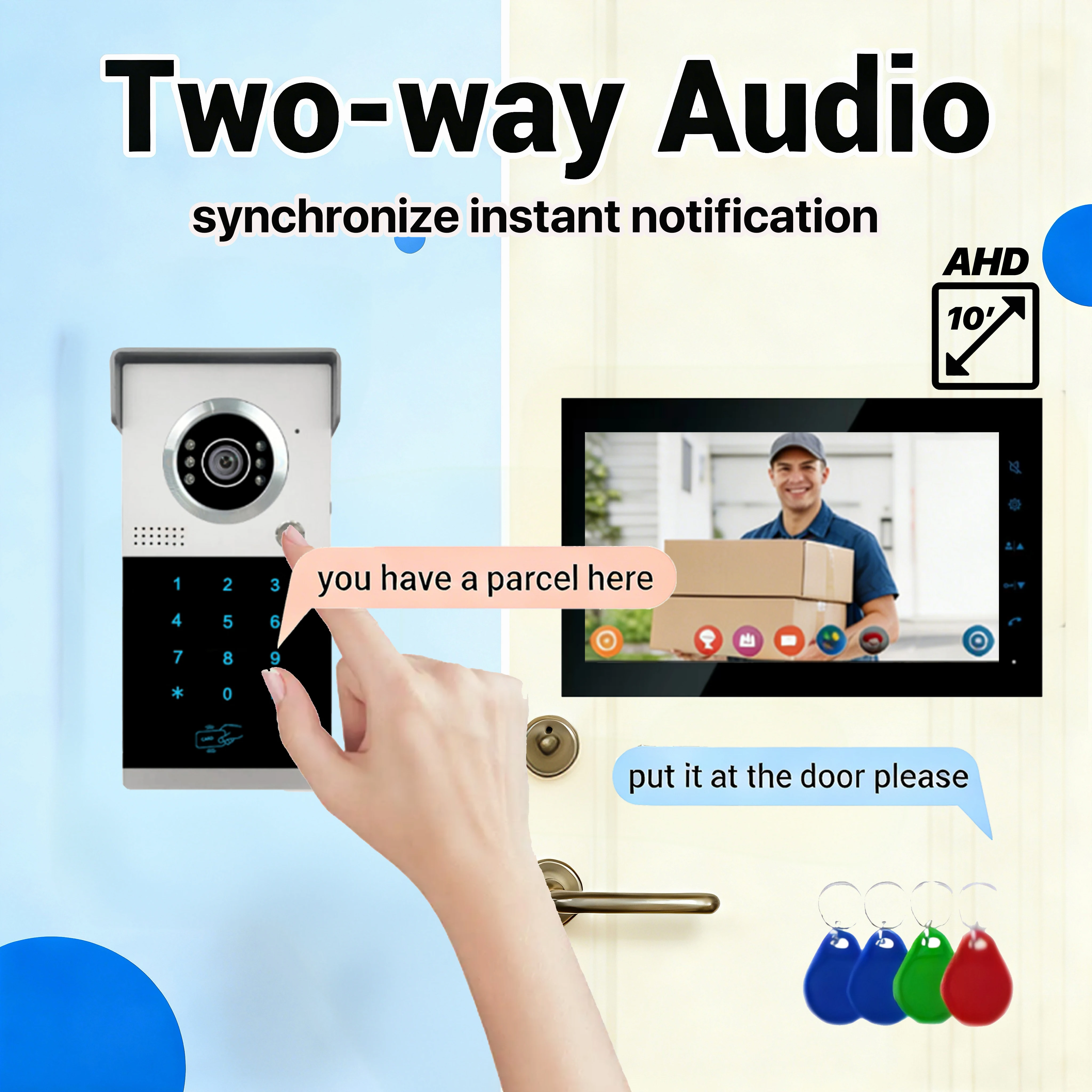 

10 Inch 1080P AHD Wired Video Door Phone Touch Screen Password/RFID Unlock Two Way Audio Night Vision Waterproof Intercom