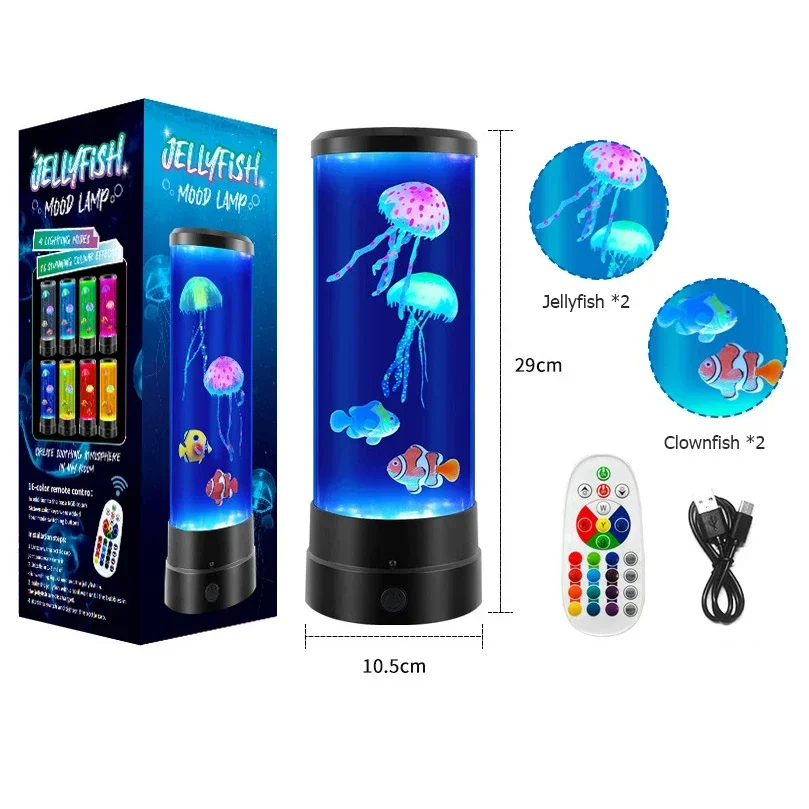 LED Jellyfish Fish Lamp Ambient Night Light Remote Control Color Changing Decorative Lights AquariumFor Children Birthday Gift