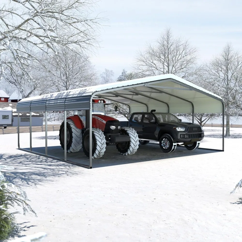 

Outdoor Carport, Heavy Duty Canopy for Garage, Car Garage Shelter with Galvanized Metal Roof and Frame for Car