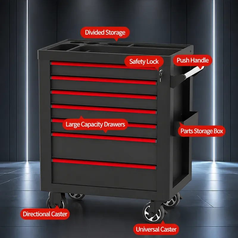 Heavy Duty Auto Repair Tool Cart with Seven Drawers Thickened Mobile Tool Cabinet Workshop Maintenance Storage Trolley