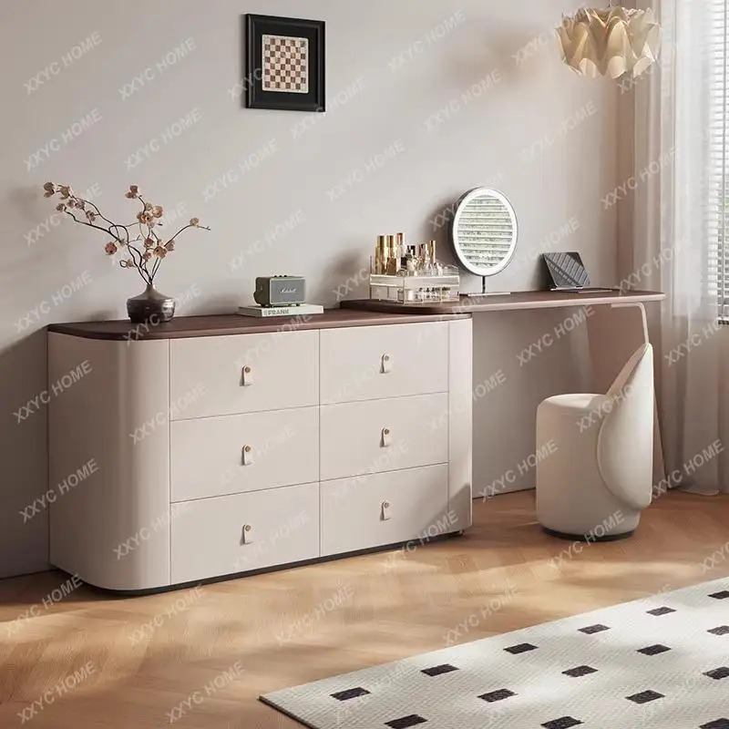 

Комод в минималистичном кремовом стиле LX, современный минималистичный шкаф для хранения вещей, интегрированный высококачественный туалетный столик из массива дерева