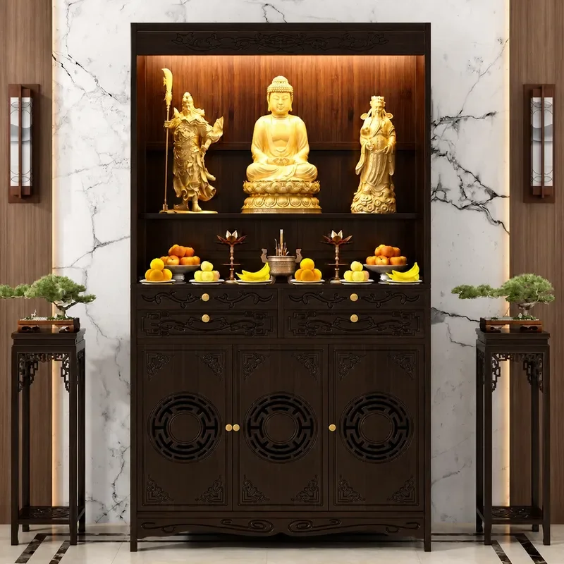 New Chinese Style Vertical Cabinet Buddhist Offering Table for God of Wealth Guan Gong Bodhisattva Statue Household Incense