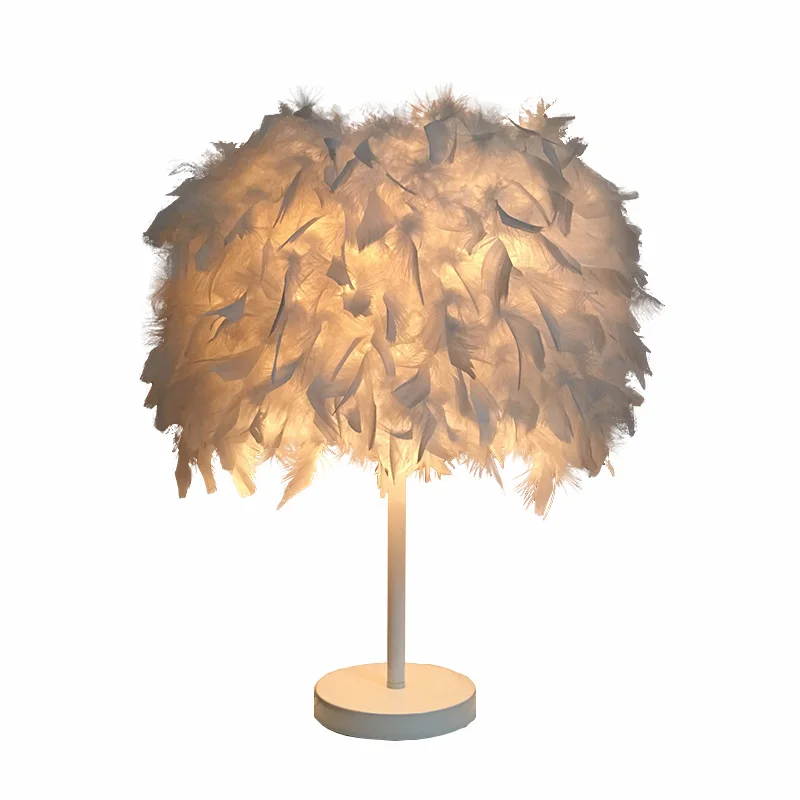 

Feather desk lamp warm light white bedroom bedside creative living room small lighting