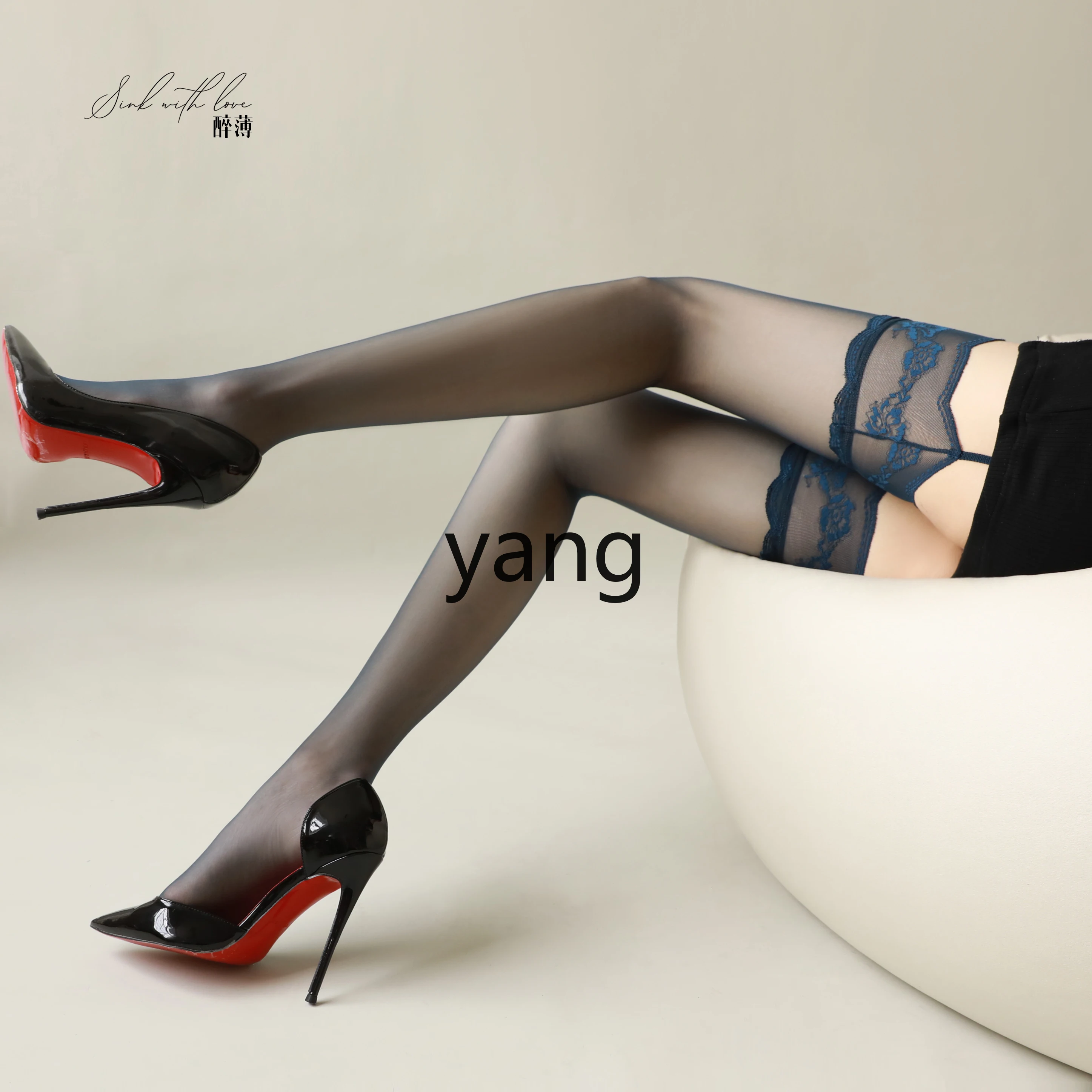 LMM summer explosion open crotch lace ultra-thin transparent black silk open suspender stockings integrated