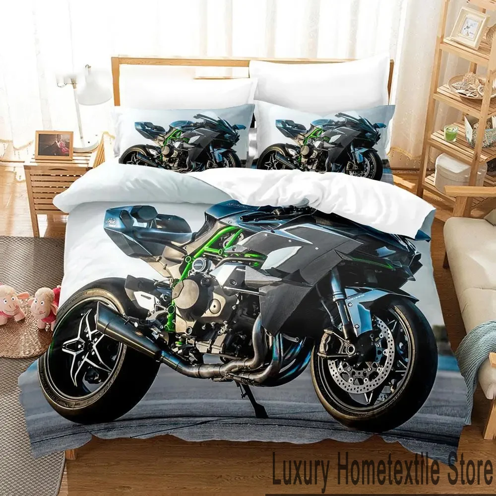 3D Print Kawasaki Motors Bedding Set,Duvet Cover Comforter Bed Set Quilt Cover Pillowcase,King Queen Twin Size Boys Girls Adults