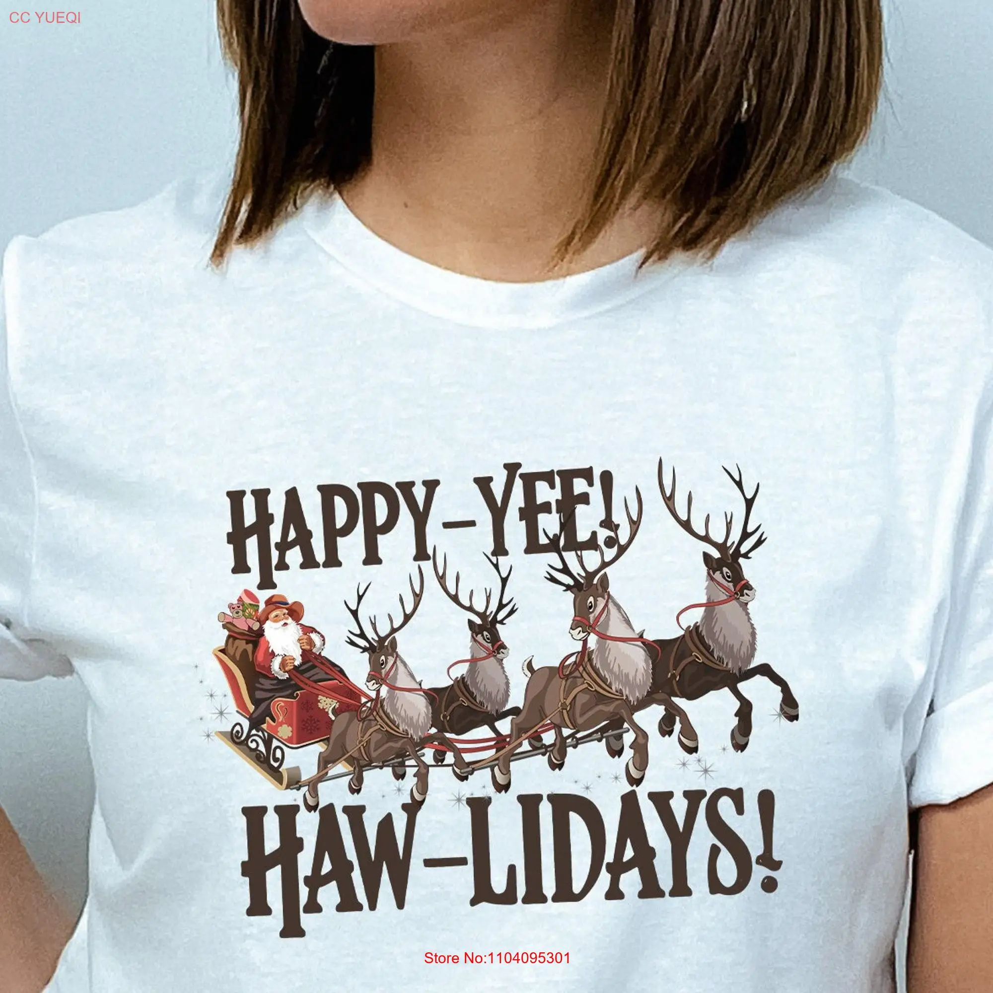 Happ Yee Haw Lidays T Shirt Western Christmas SweaT Cowboy Santa Reindeer Country Happy Holiday long or short sleeves