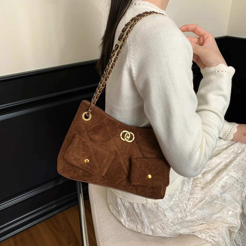 

High-End Quilted Chain Multi-Pocket Niche Shoulder Underarm Bag 2026 New Retro Crossbody Bag 8525MD