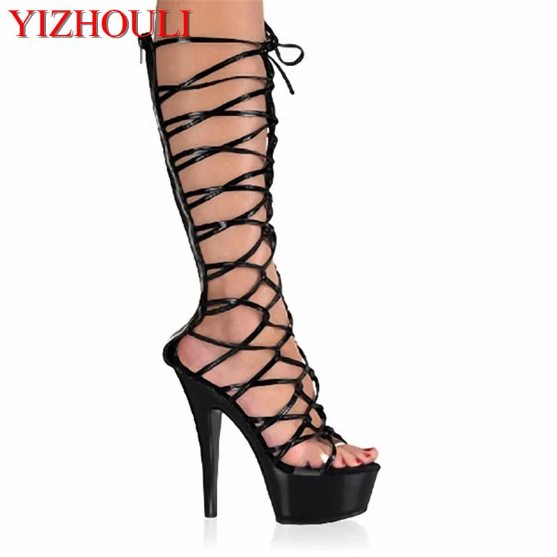 

Strap cutout temptation princess comfortable thin heel 15cm medium-leg boots high-heeled shoes 6 inch cut-outs dance shoes