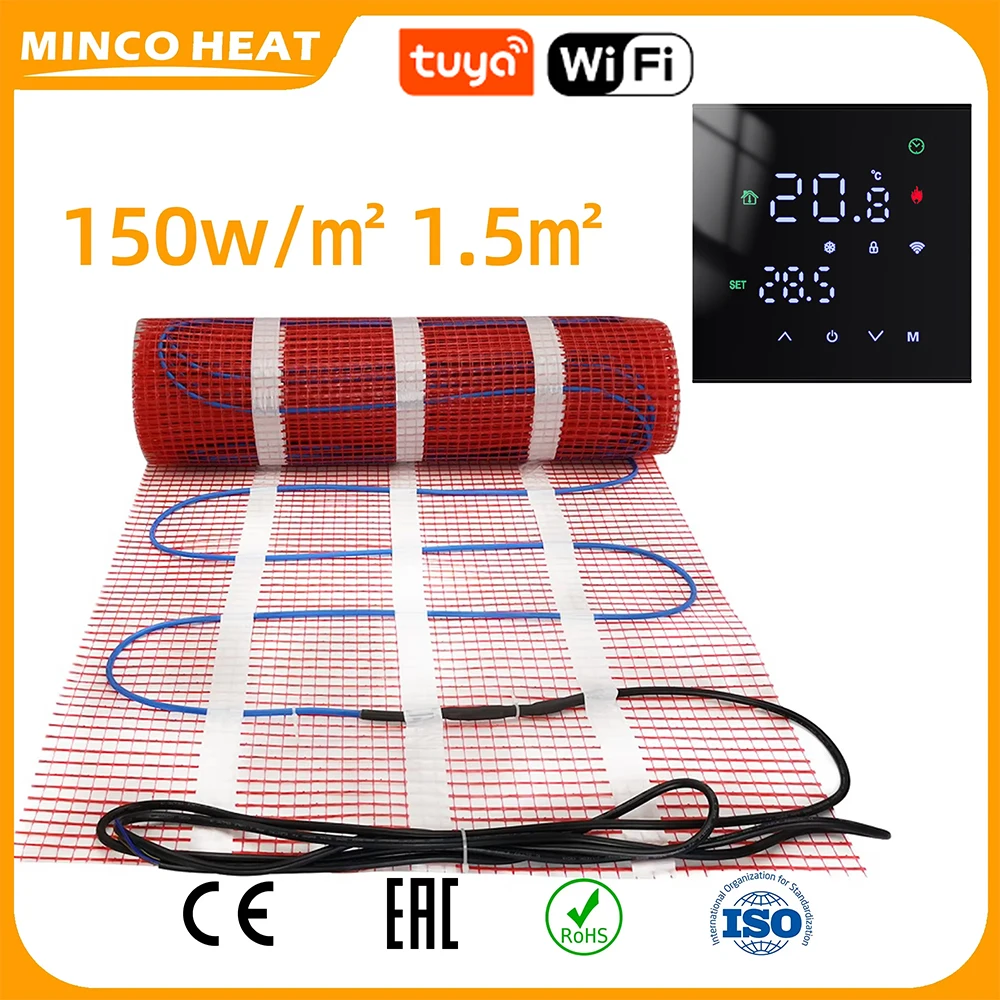 Minco Heat AC200~240V 50/60Hz 150w/ ㎡   1.5 ㎡   Elektryczny system ogrzewania podłogowego z podwójnym przewodnikiem do cementowej maty grzewczej do płytek