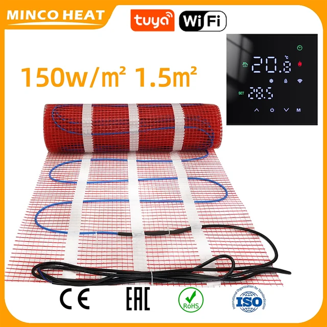 Minco Heat AC200~240V 50/60Hz 150w/ ㎡   1.5 ㎡   Elektryczny system ogrzewania podłogowego z podwójnym przewodnikiem do cementowej maty grzewczej do płytek