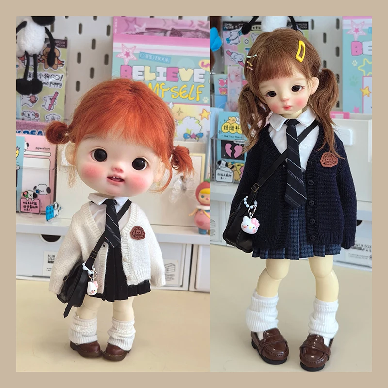 1/6Bjd Doll College Style Cardigan Sweater Big Fish Body Doll Jk Uniform Shirt Pleated Skirt Doll Versatile Cotton Sock Doll Bag