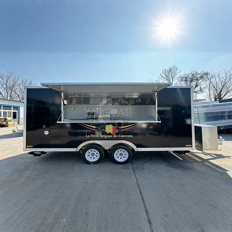 

Customized Square Food Trailer Mobile Kitchen with Fiberglass Body Stainless Steel Frame 4-Wheel Outdoor Retail Use