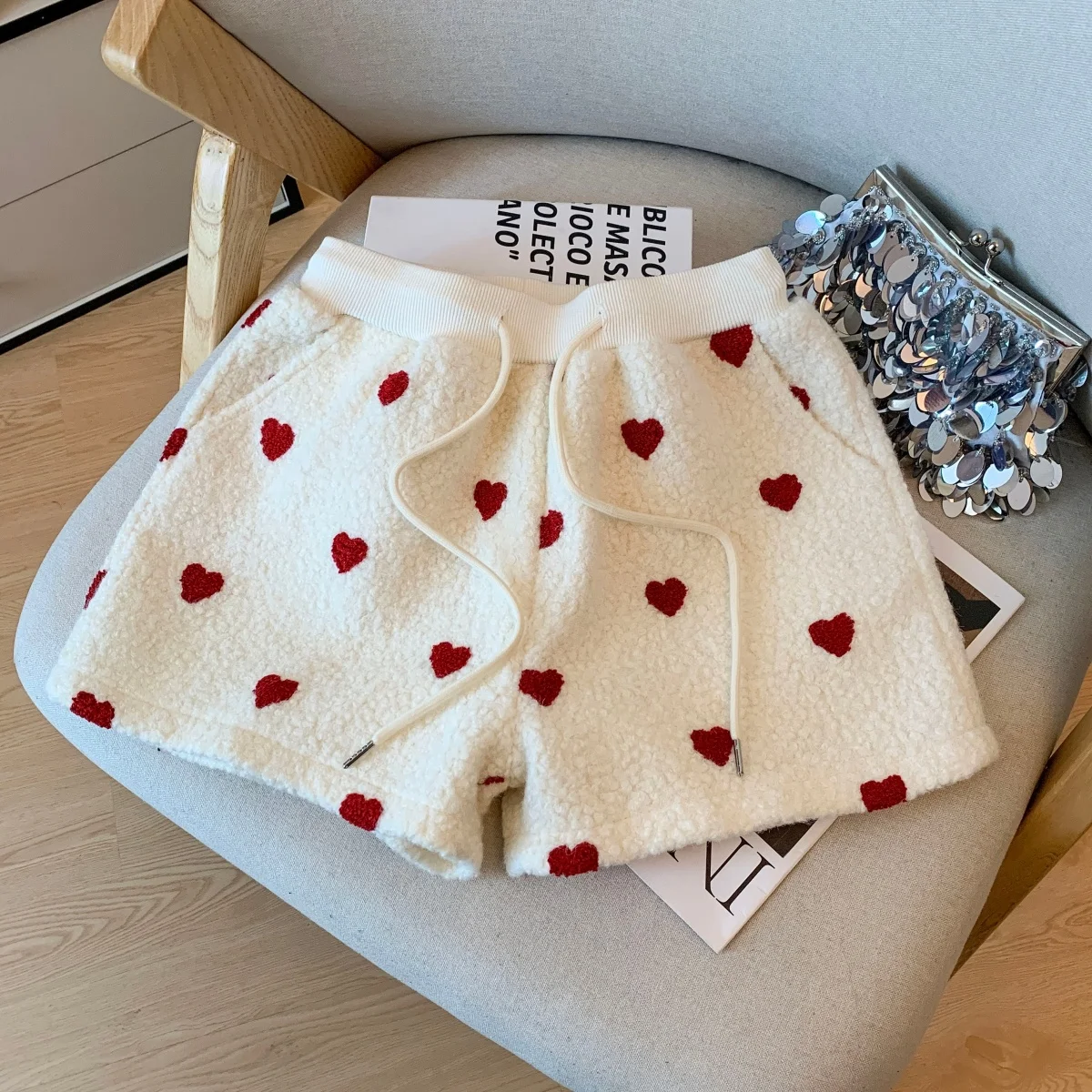 Women's Apricot Lamb Wool Shorts Vintage 2000s Y2k Gyaru High Waist A-Line Shorts Hot Pants Shorts Spring Autumn 2026 Clothes